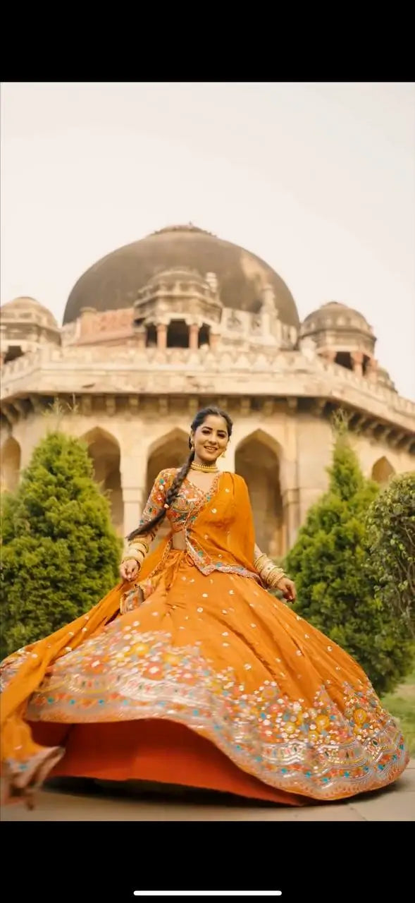 Faux Georgette Thread and Sequin Embroidered Lehenga Set