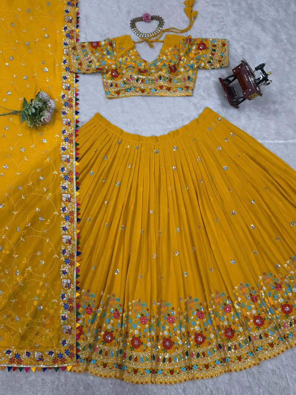 Faux Georgette Thread and Sequin Embroidered Lehenga Set