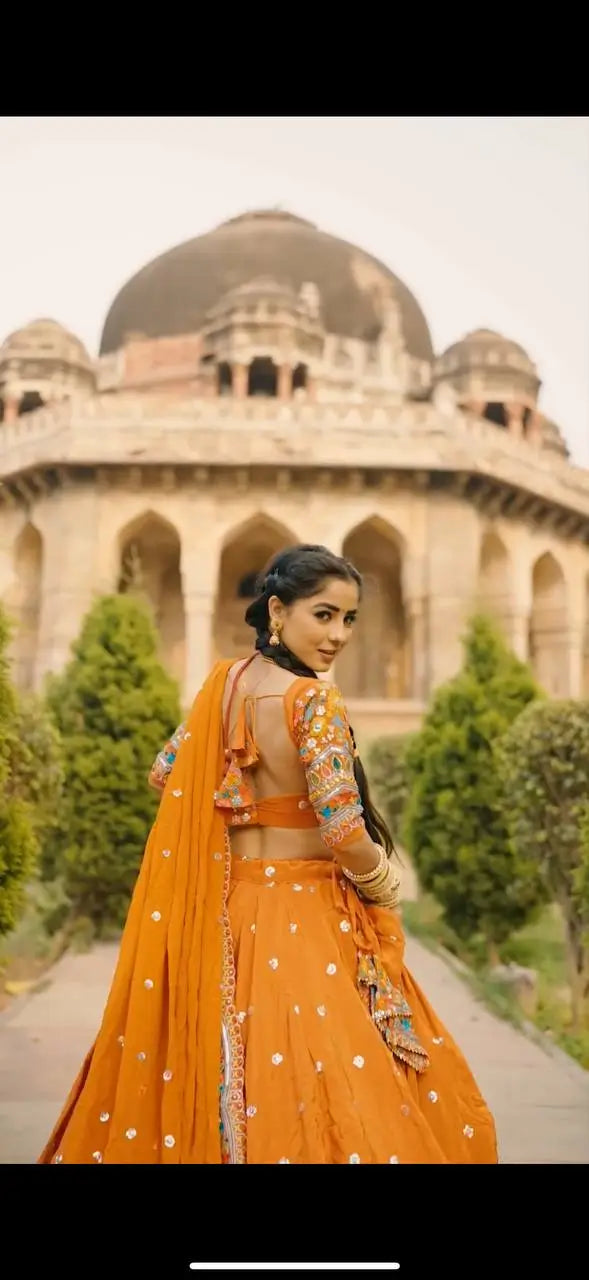 Faux Georgette Thread and Sequin Embroidered Lehenga Set