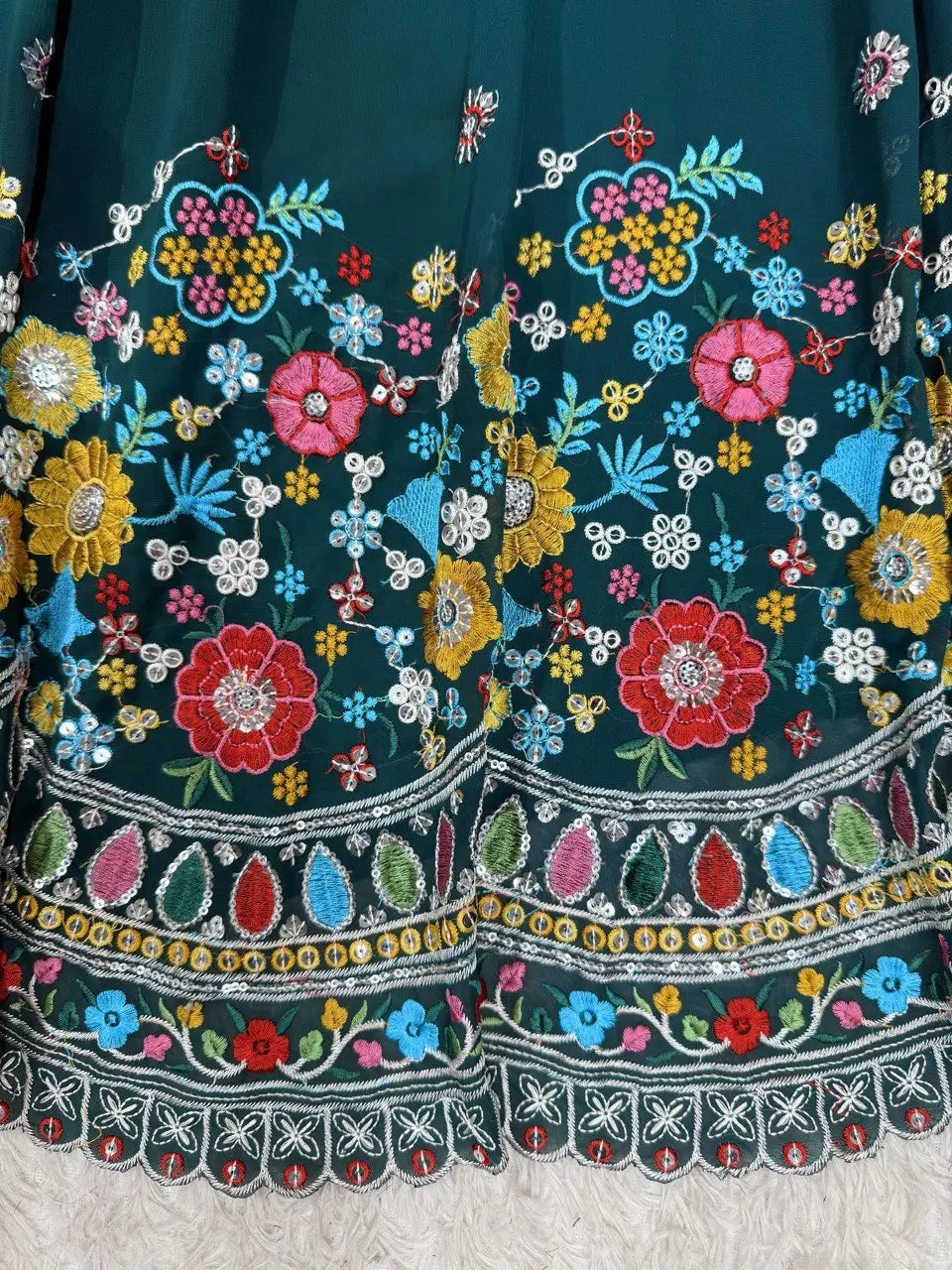 Faux Georgette Thread and Sequin Embroidered Lehenga Set