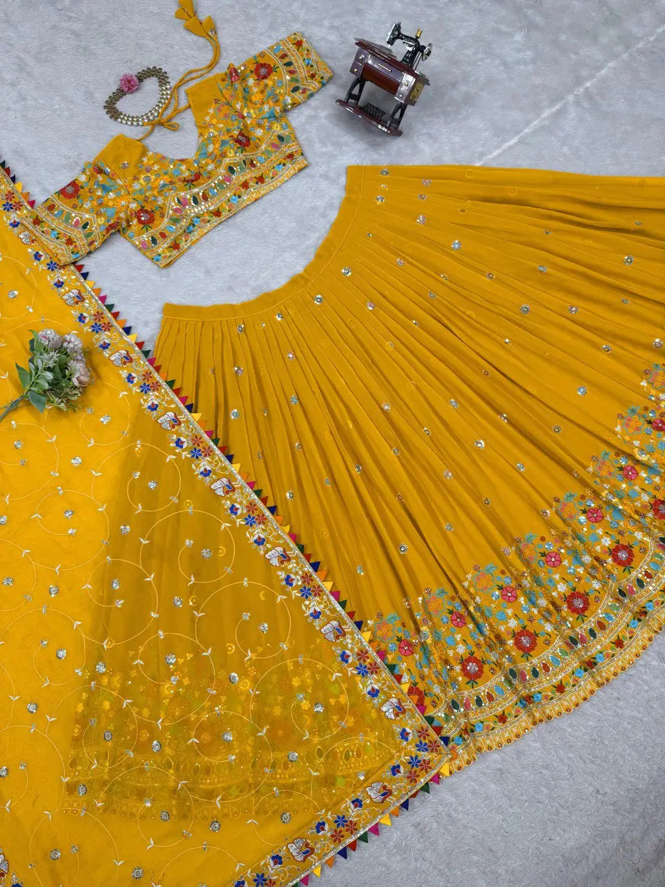Faux Georgette Thread and Sequin Embroidered Lehenga Set