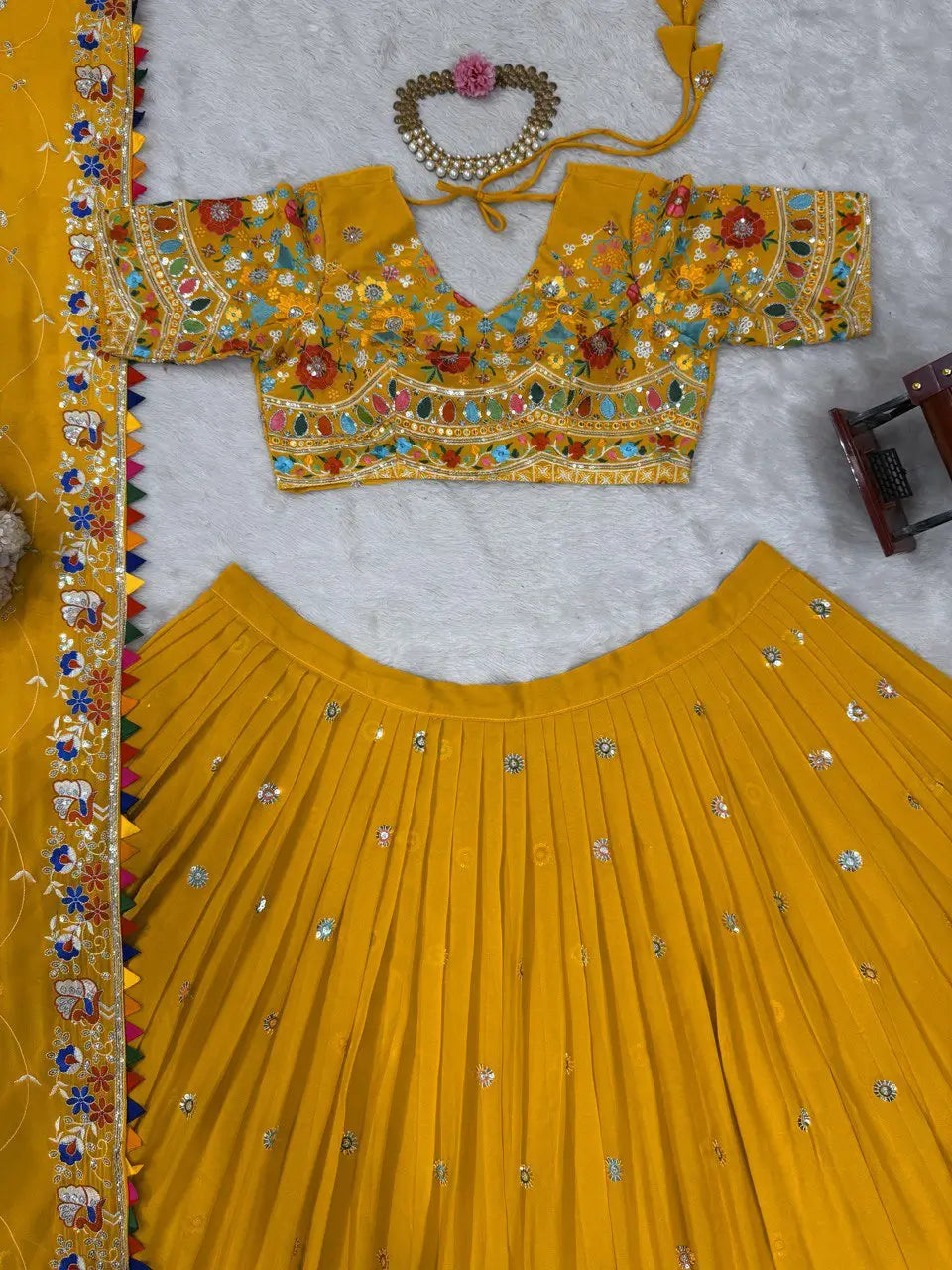 Faux Georgette Thread and Sequin Embroidered Lehenga Set