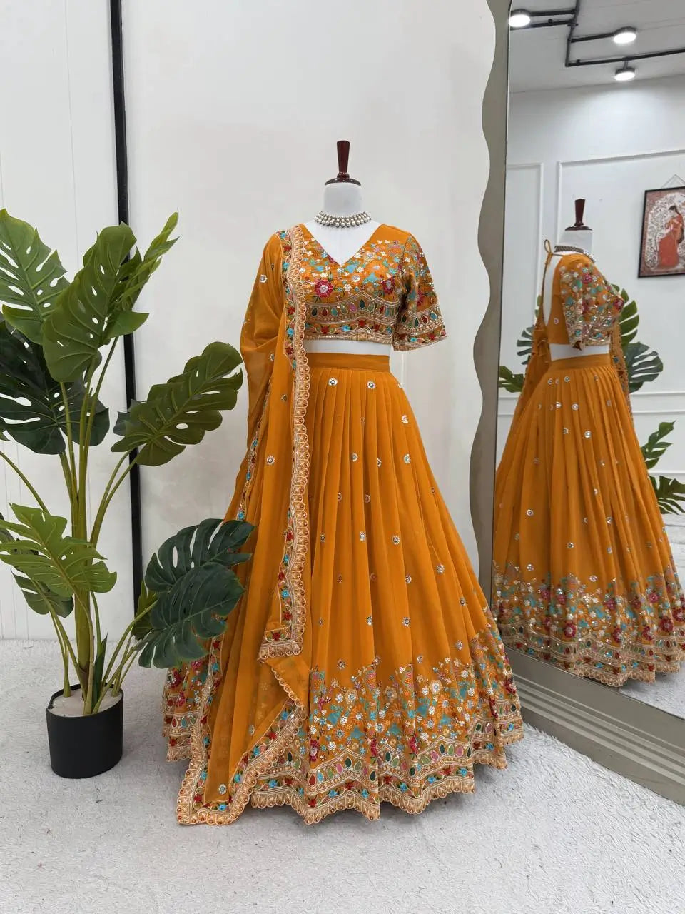 Faux Georgette Thread and Sequin Embroidered Lehenga Set