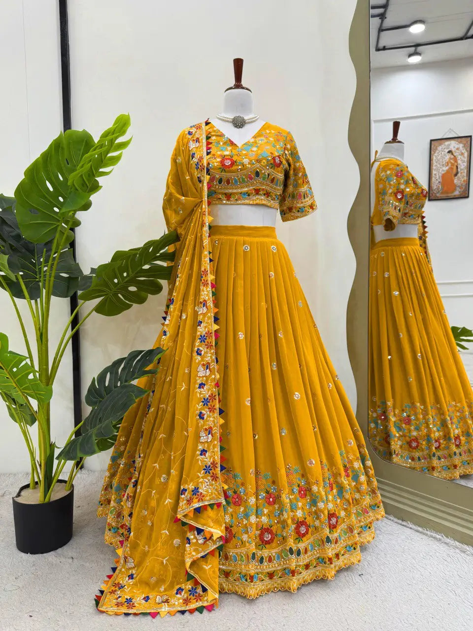 Faux Georgette Thread and Sequin Embroidered Lehenga Set