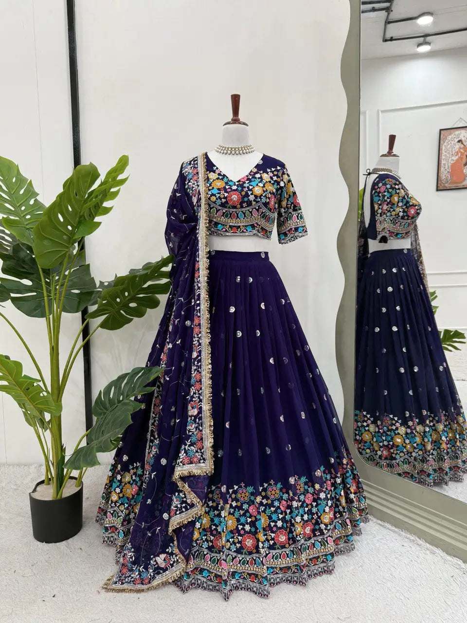 Faux Georgette Thread and Sequin Embroidered Lehenga Set