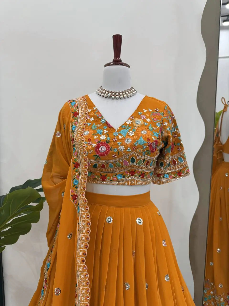 Faux Georgette Thread and Sequin Embroidered Lehenga Set