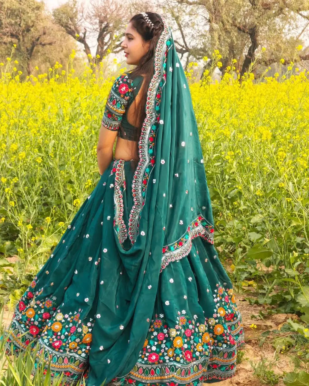 Faux Georgette Thread and Sequin Embroidered Lehenga Set