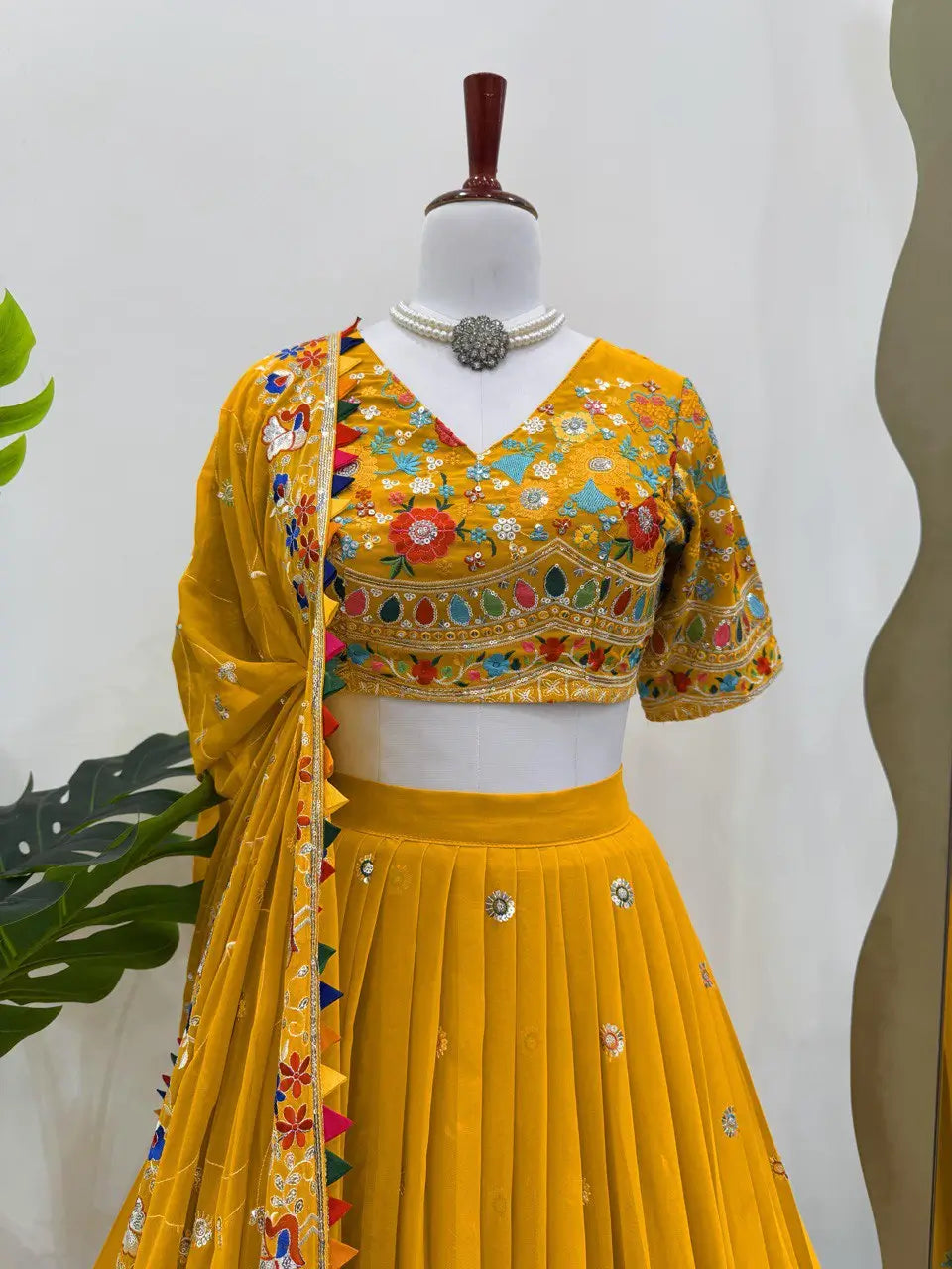 Faux Georgette Thread and Sequin Embroidered Lehenga Set