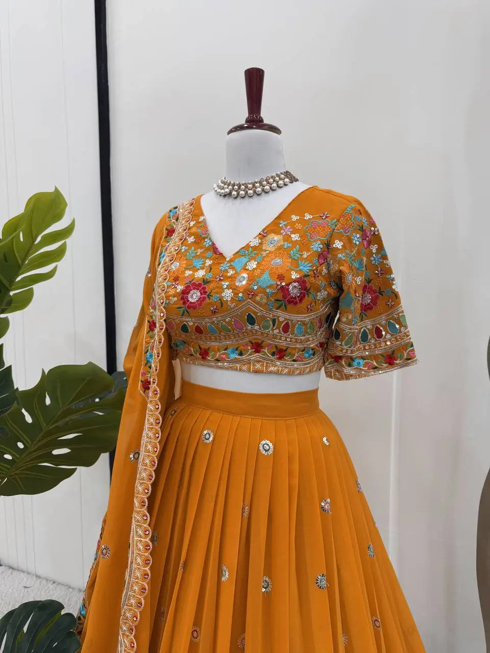 Faux Georgette Thread and Sequin Embroidered Lehenga Set