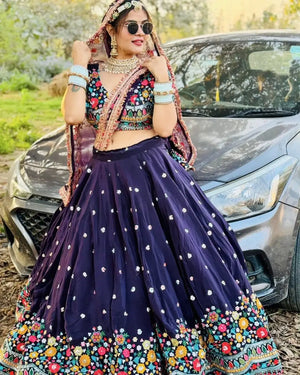 Faux Georgette Thread and Sequin Embroidered Lehenga Set