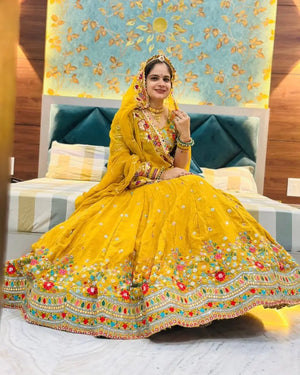 Faux Georgette Thread and Sequin Embroidered Lehenga Set
