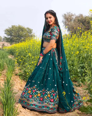 Faux Georgette Thread and Sequin Embroidered Lehenga Set