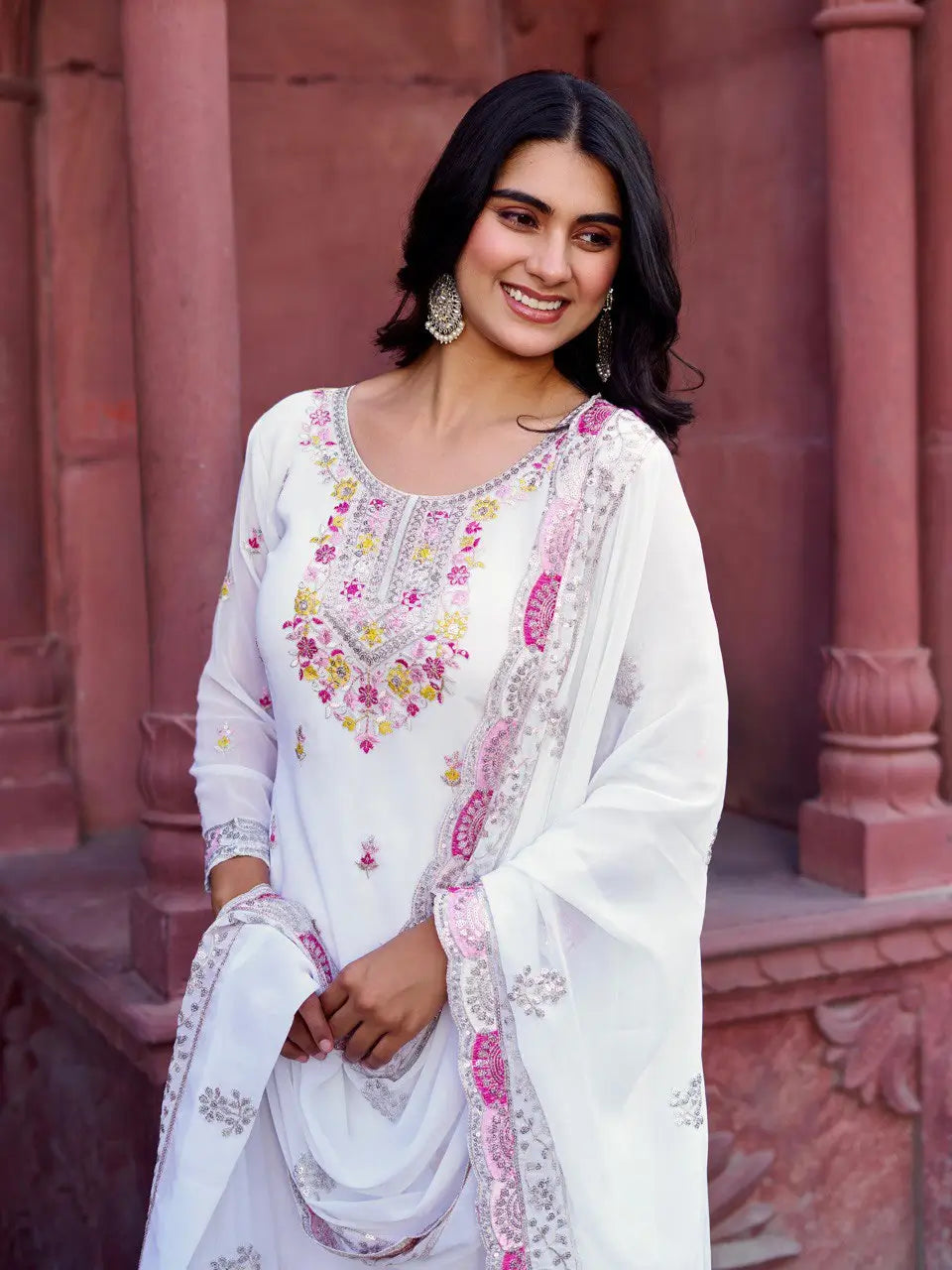 Faux Georgette Thread and Sequin Embroidered Sharara Suit