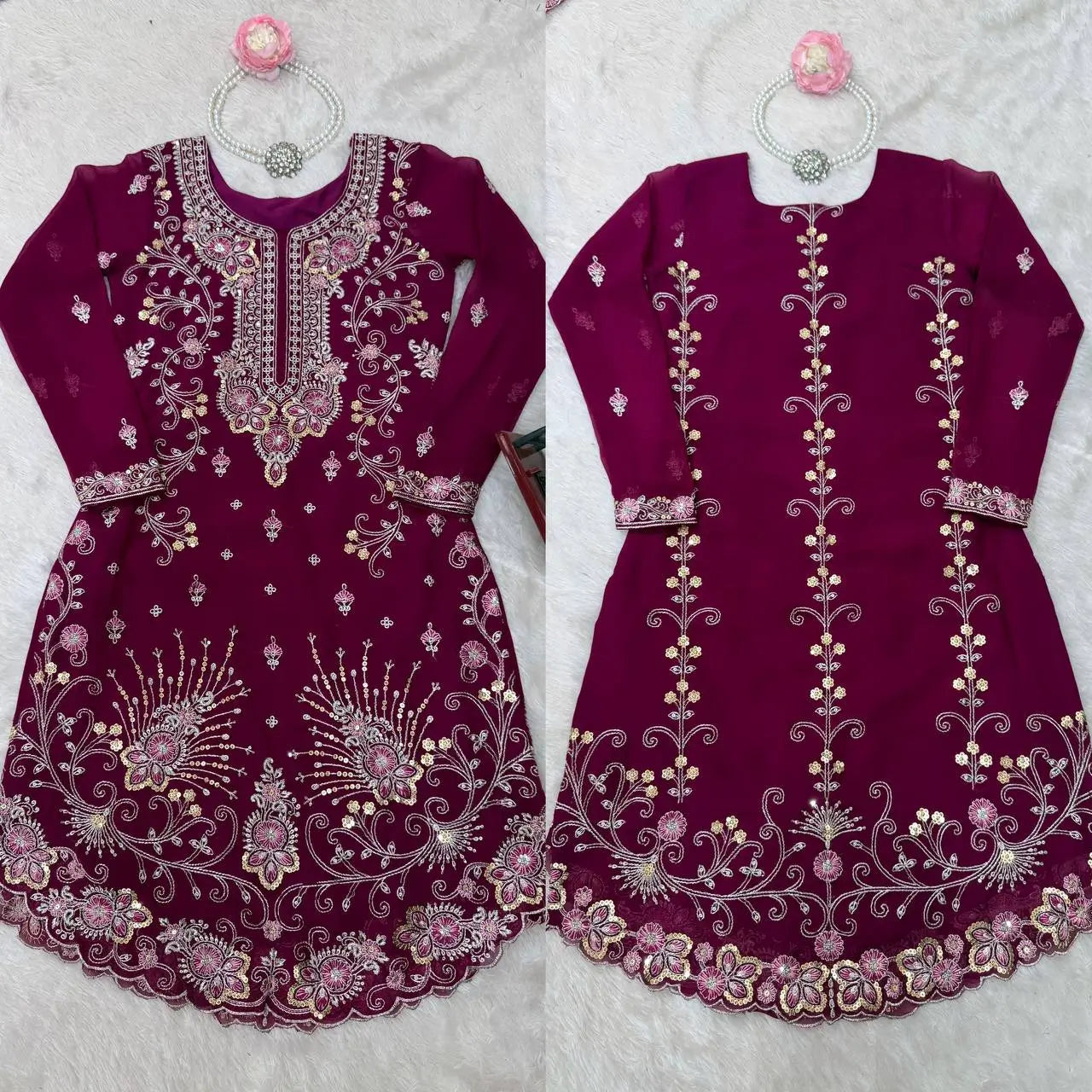 Faux Georgette Thread and Sequin Embroidered Sharara Suit