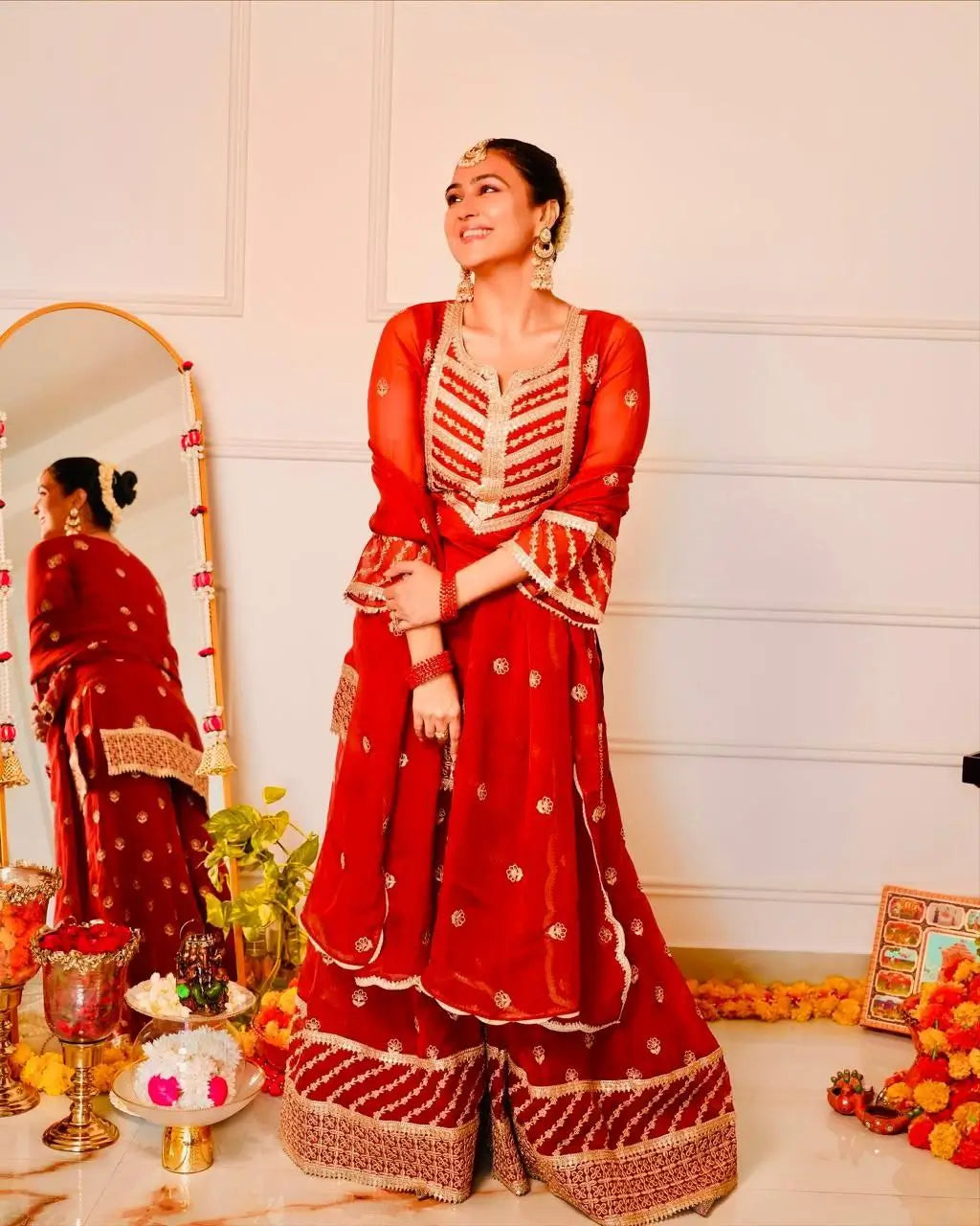 Faux Georgette Thread and Sequin Embroidered Sharara Suit