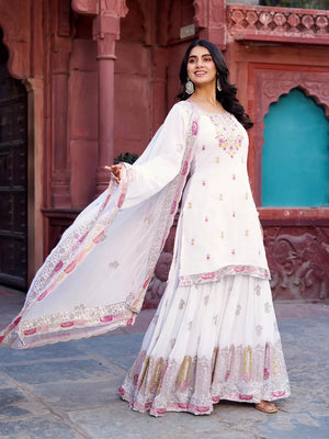Faux Georgette Thread and Sequin Embroidered Sharara Suit
