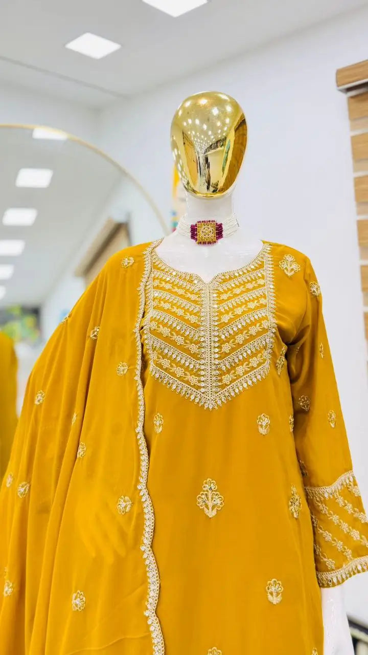 Faux Georgette Thread and Sequin Embroidered Sharara Suit