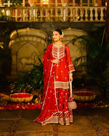 Faux Georgette Thread and Sequin Embroidered Sharara Suit