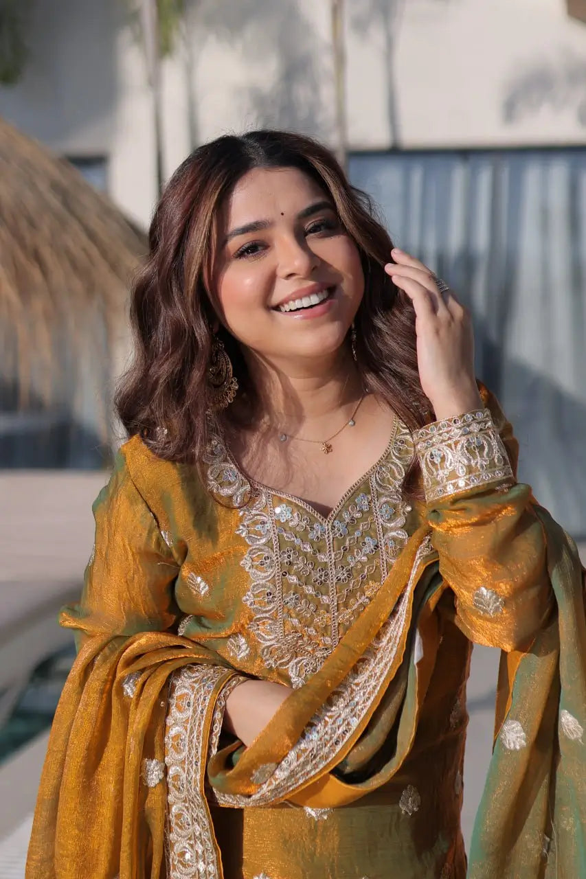Fendi Chiffon Zari Sequins Embroidered Sharara Set for Festive and Wedding Wear