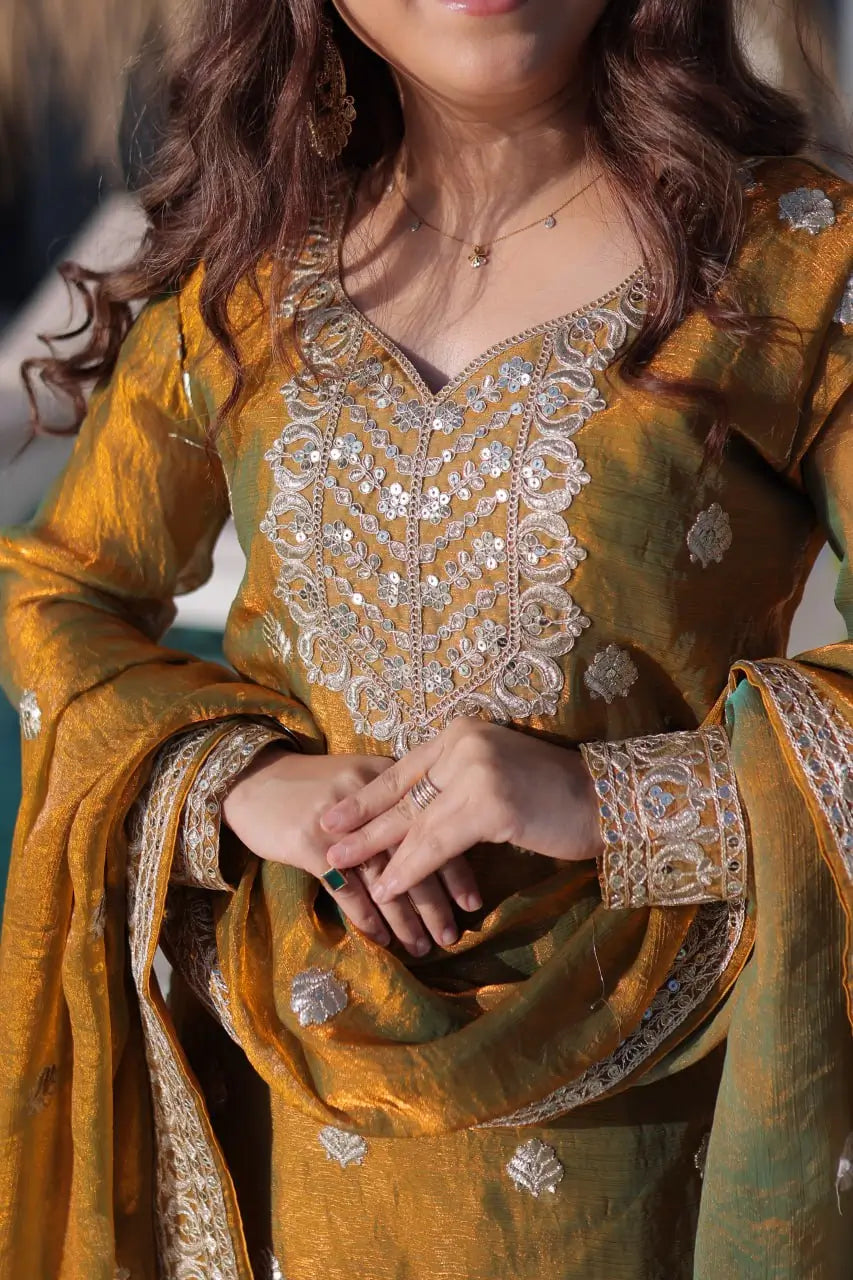 Fendi Chiffon Zari Sequins Embroidered Sharara Set for Festive and Wedding Wear