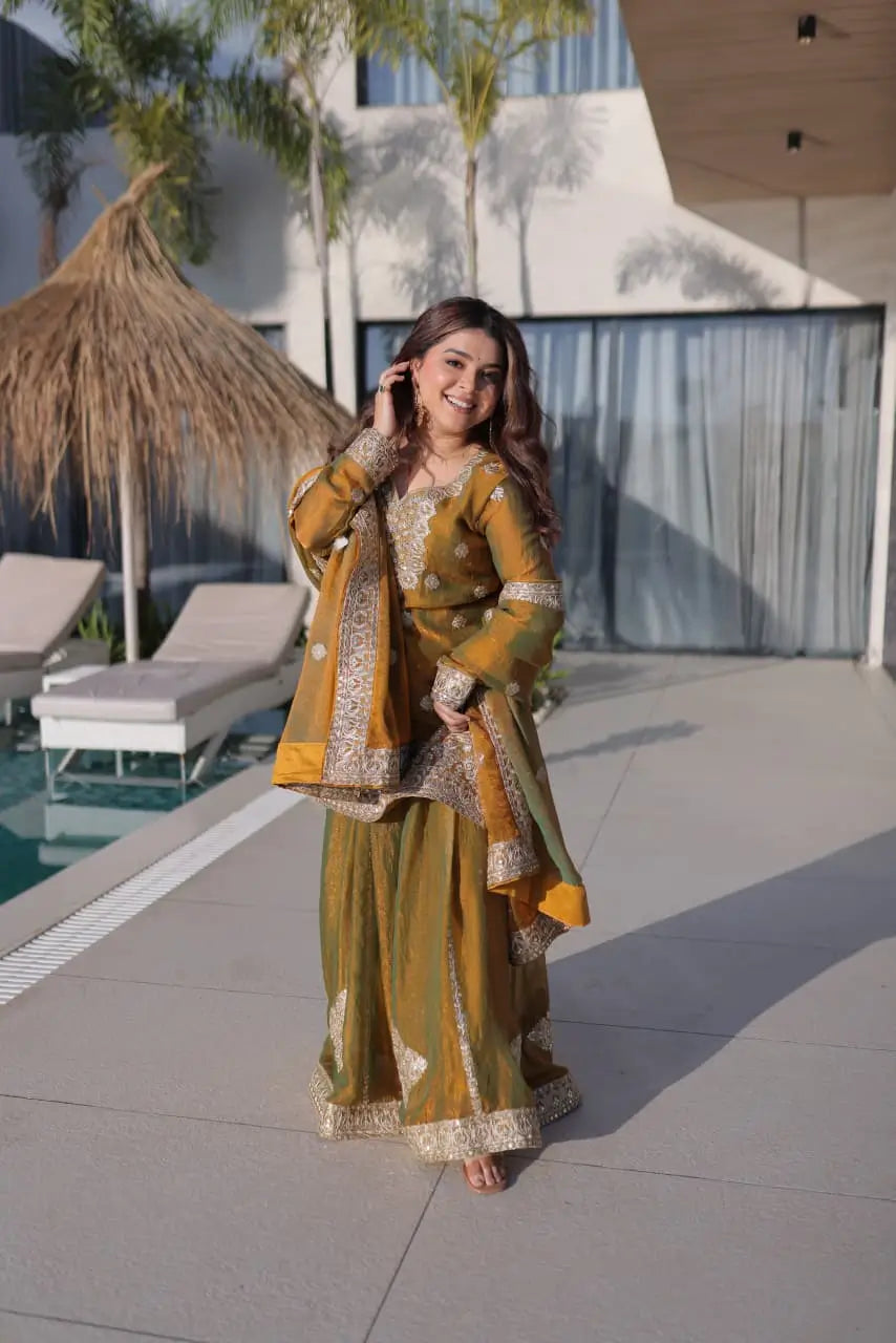 Fendi Chiffon Zari Sequins Embroidered Sharara Set for Festive and Wedding Wear