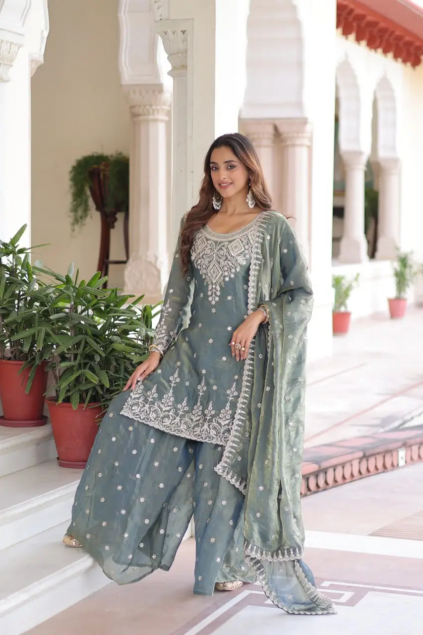 Fendi Silk Embroidered Sharara Suit Set