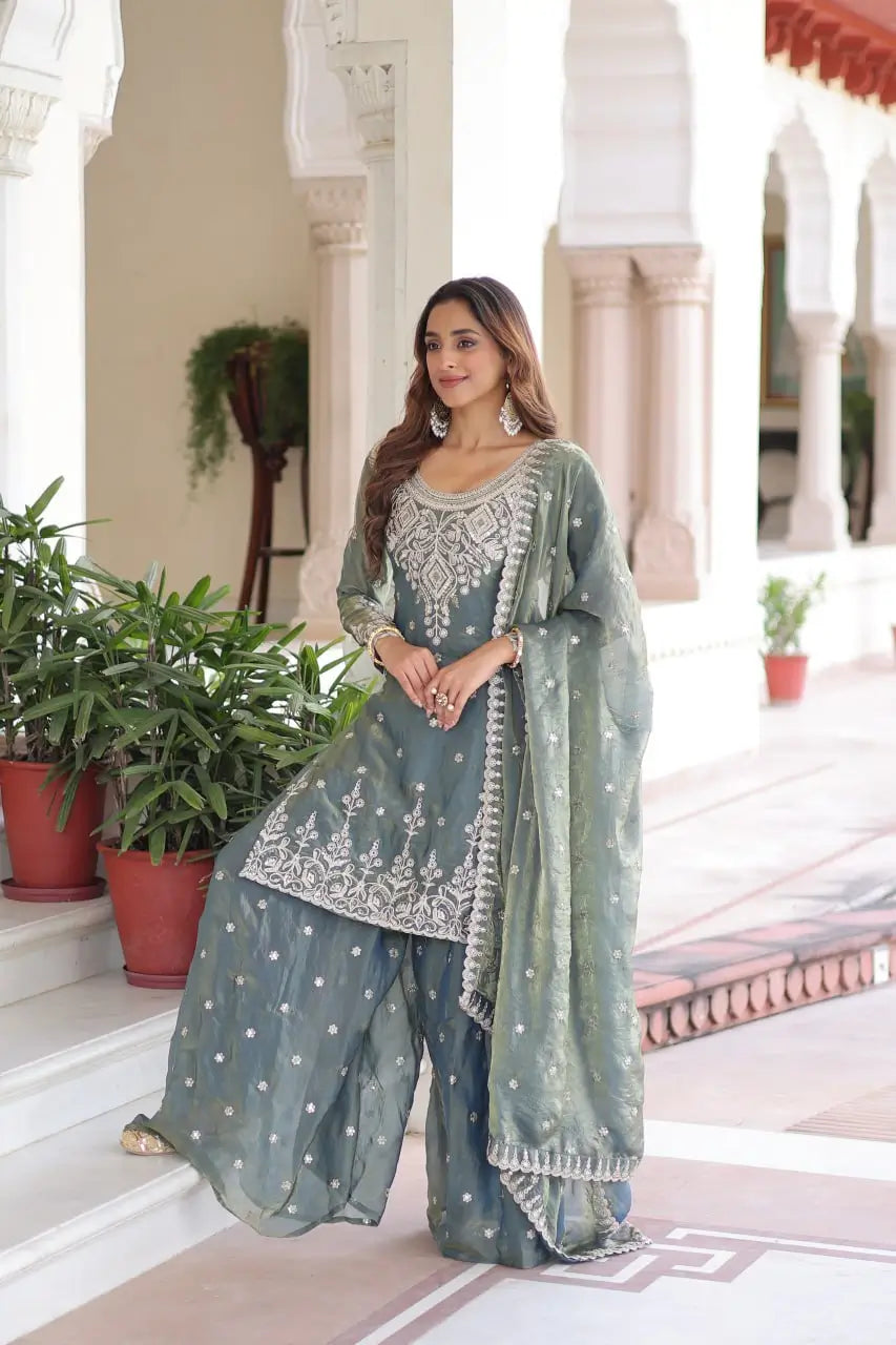 Fendi Silk Embroidered Sharara Suit Set