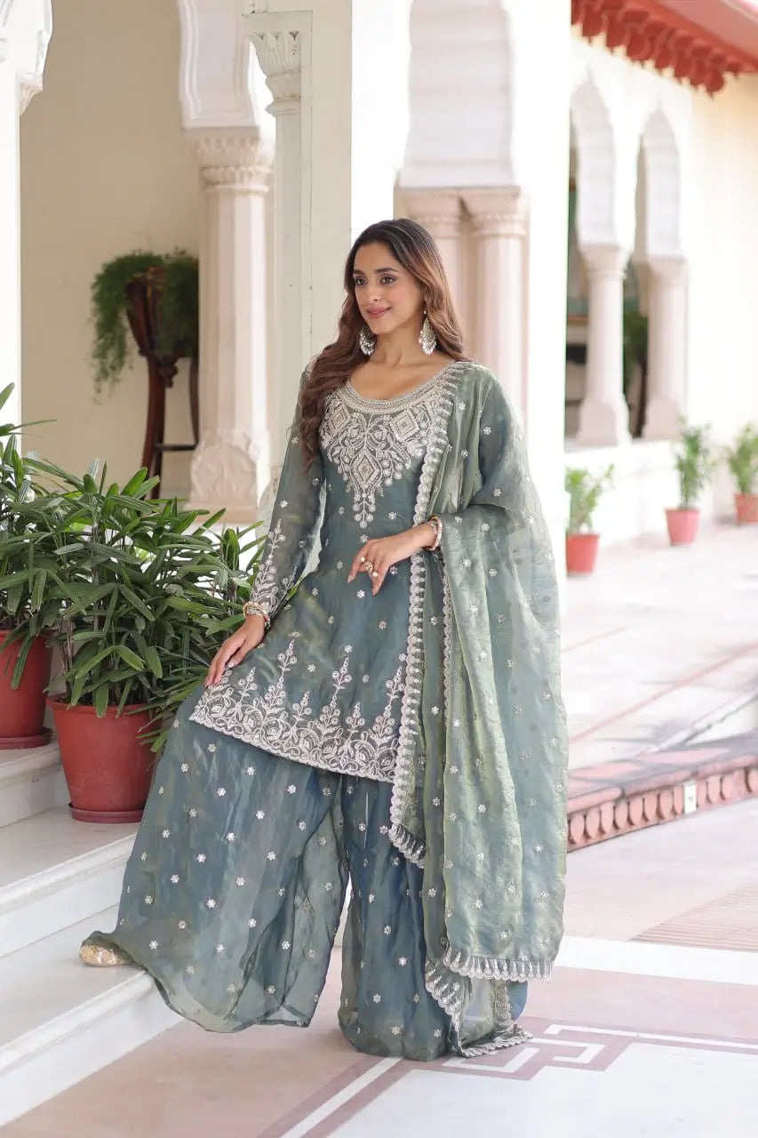 Fendi Silk Embroidered Sharara Suit Set