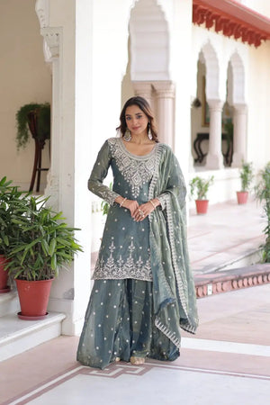 Fendi Silk Embroidered Sharara Suit Set