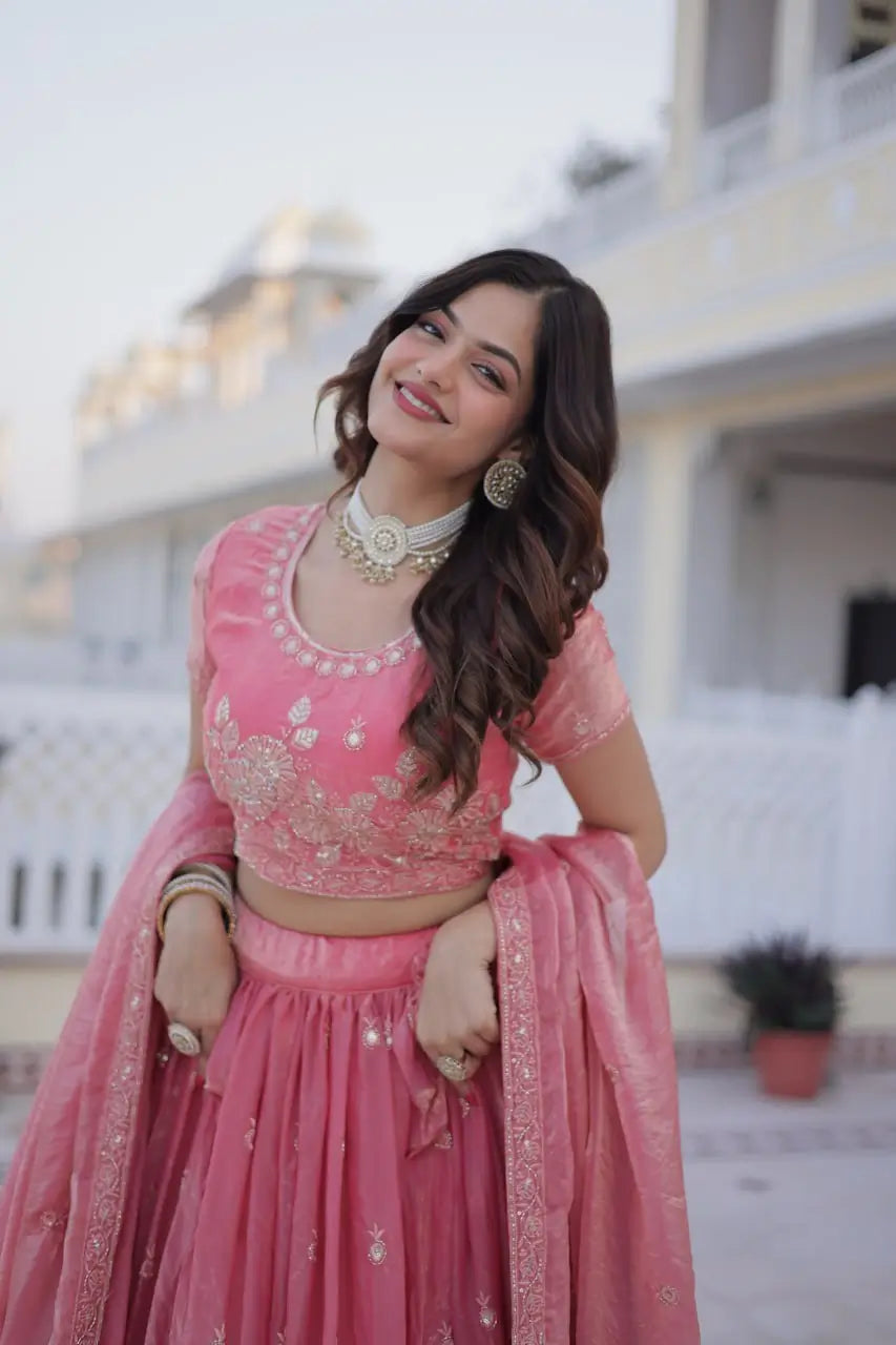 Fendi Silk Heavy Embroidered Lehenga Set for Wedding and Festive Wear