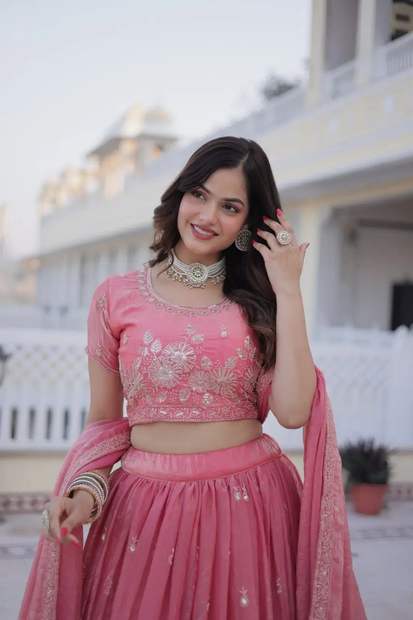 Fendi Silk Heavy Embroidered Lehenga Set for Wedding and Festive Wear