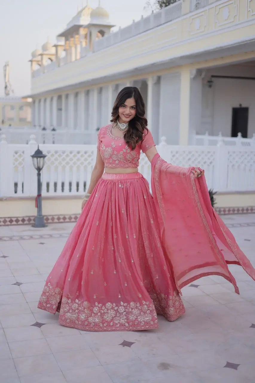 Fendi Silk Heavy Embroidered Lehenga Set for Wedding and Festive Wear