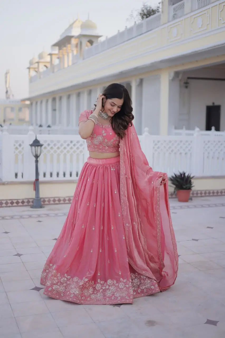 Fendi Silk Heavy Embroidered Lehenga Set for Wedding and Festive Wear