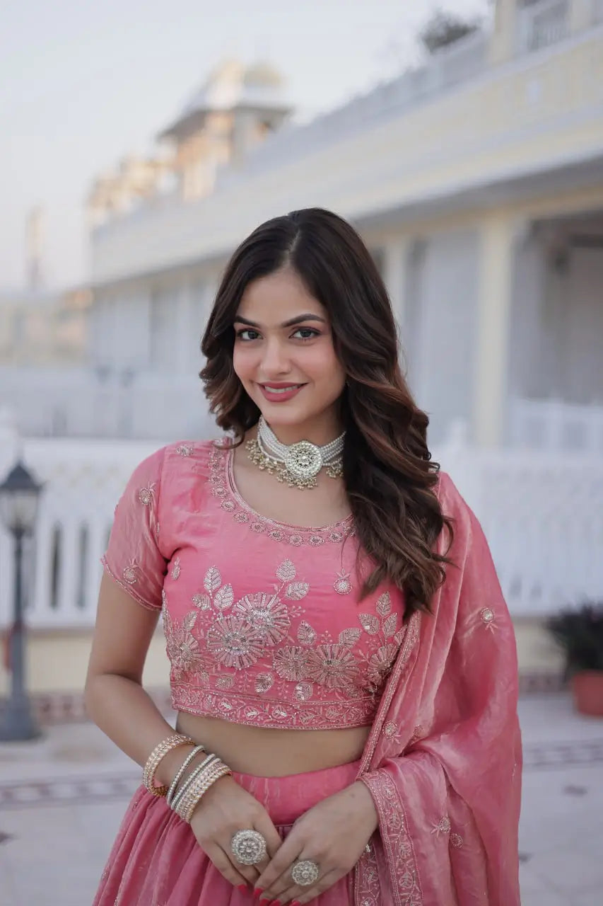 Fendi Silk Heavy Embroidered Lehenga Set for Wedding and Festive Wear