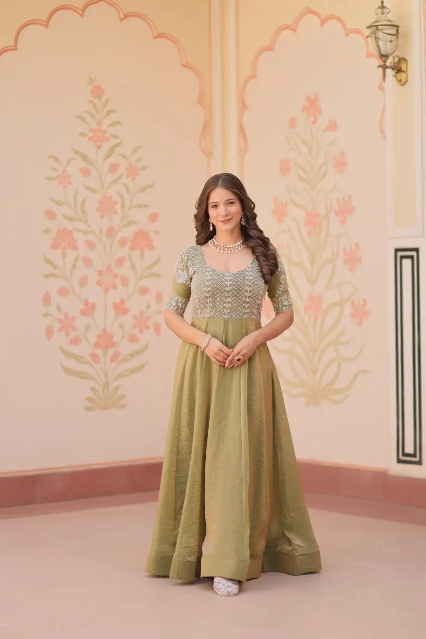 Fendy Beads Embroidered Long Gown – Elegant Party Wear Anarkali Style