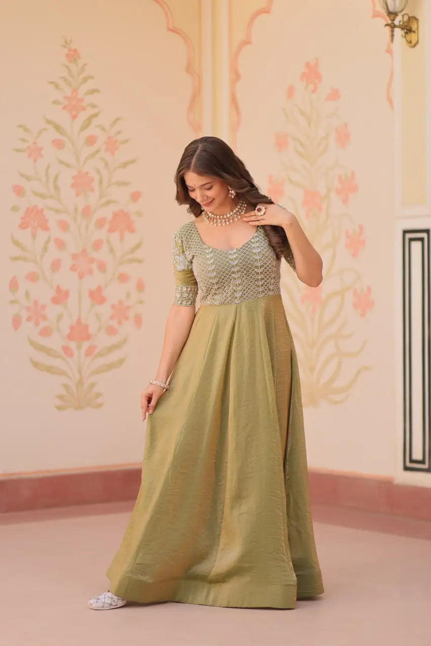 Fendy Beads Embroidered Long Gown – Elegant Party Wear Anarkali Style