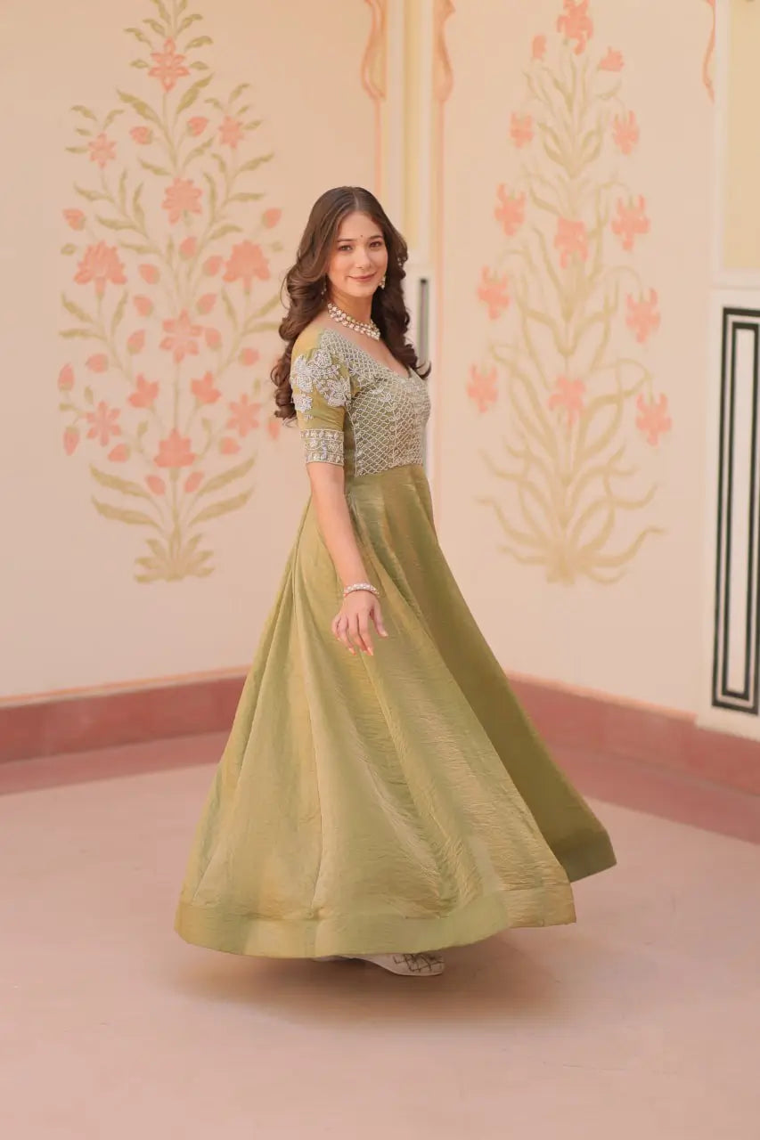 Fendy Beads Embroidered Long Gown – Elegant Party Wear Anarkali Style
