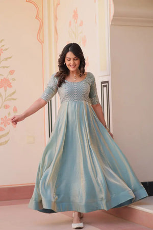 Fendy Beads Embroidered Long Gown – Elegant Party Wear Anarkali Style