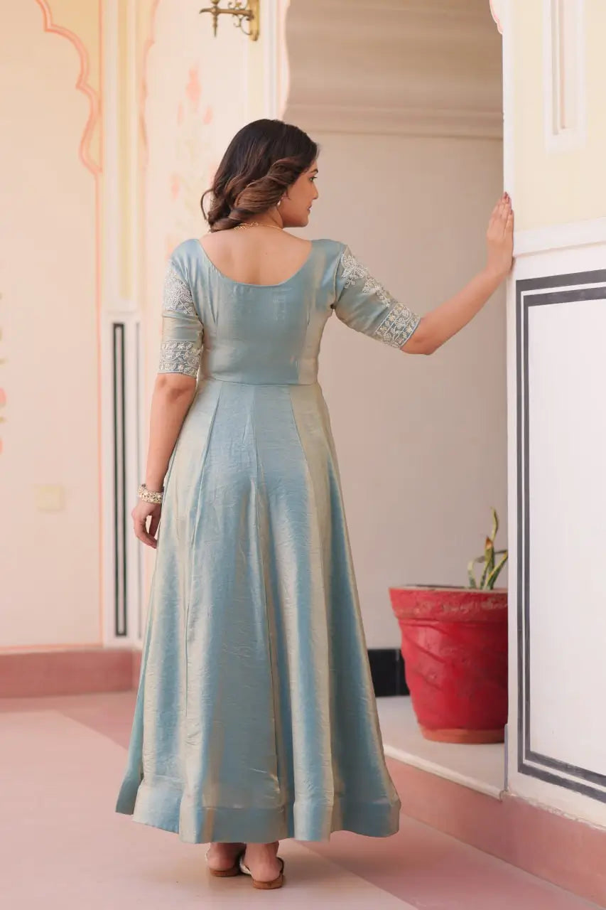Fendy Beads Embroidered Long Gown – Elegant Party Wear Anarkali Style