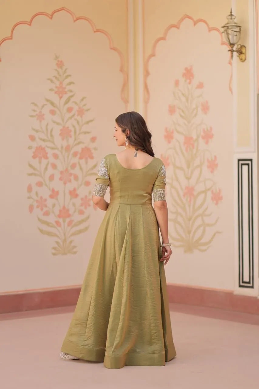 Fendy Beads Embroidered Long Gown – Elegant Party Wear Anarkali Style