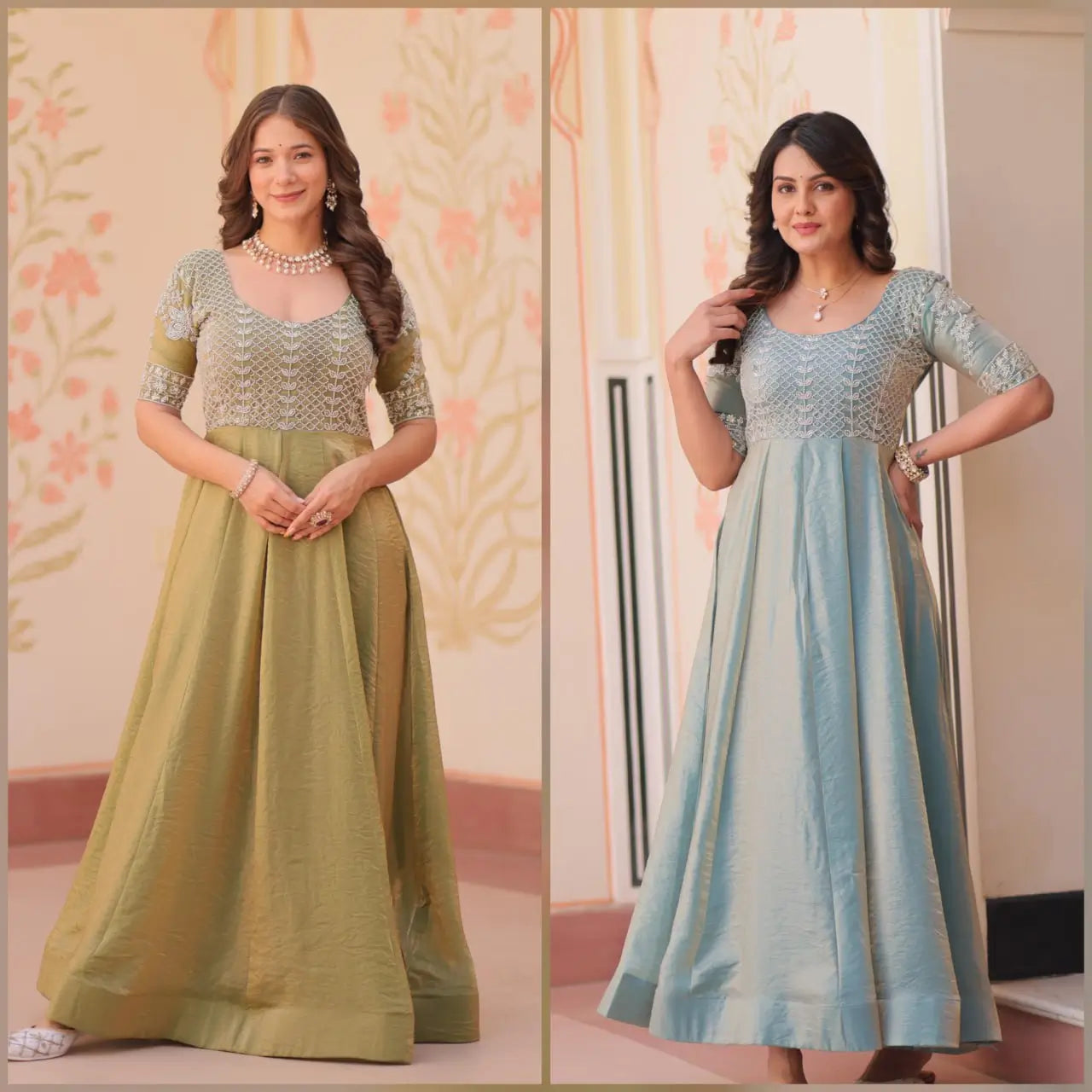 Fendy Beads Embroidered Long Gown – Elegant Party Wear Anarkali Style