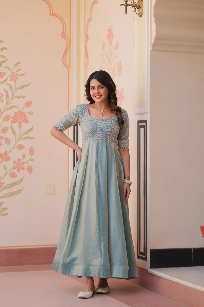 Fendy Beads Embroidered Long Gown – Elegant Party Wear Anarkali Style