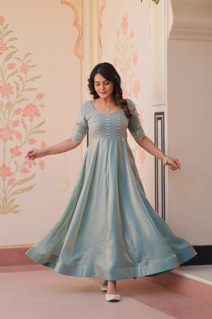 Fendy Beads Embroidered Long Gown – Elegant Party Wear Anarkali Style