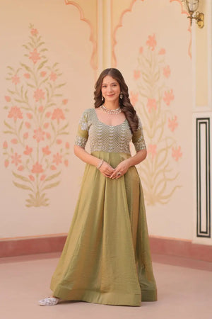 Fendy Beads Embroidered Long Gown – Elegant Party Wear Anarkali Style