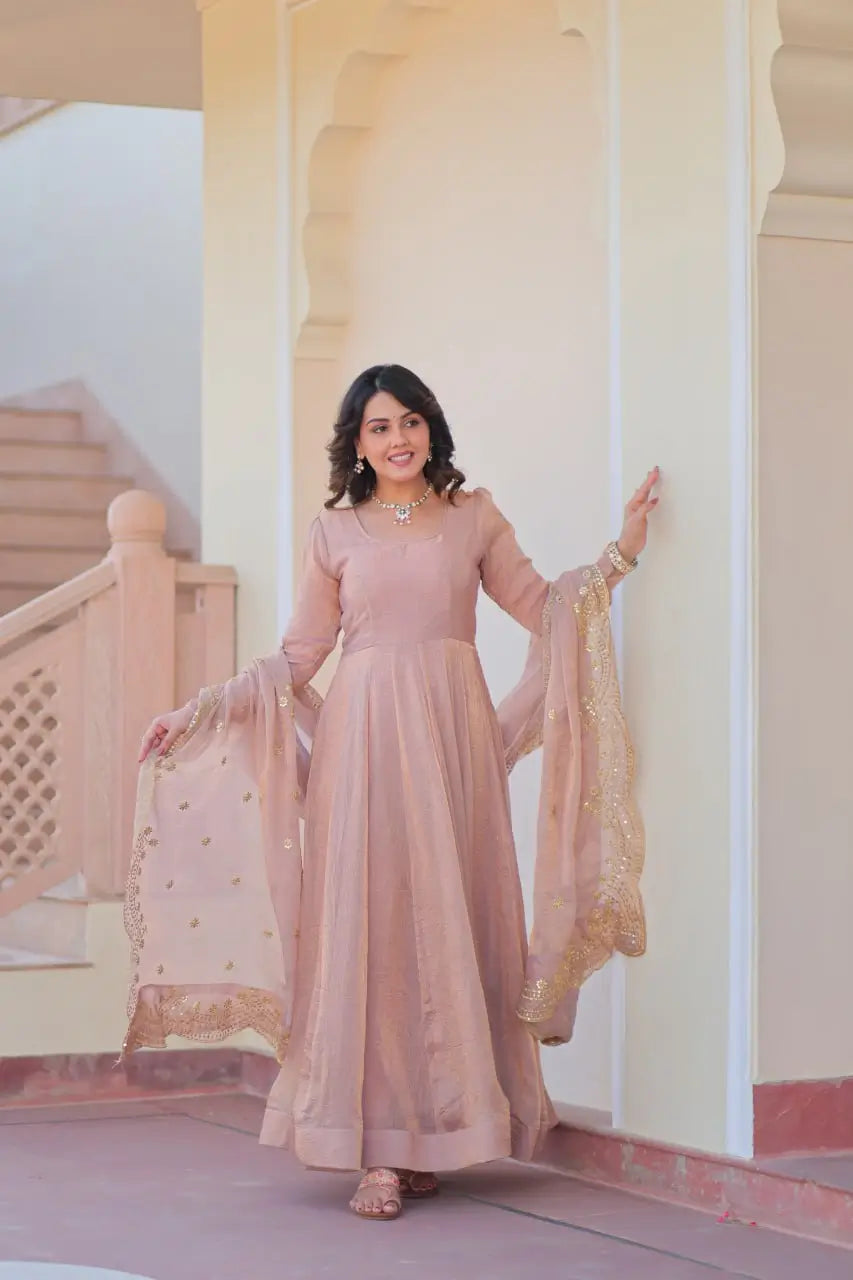 Fendy Chiffon Embroidered Kali Gown with Dupatta – Designer Party & Wedding Wear