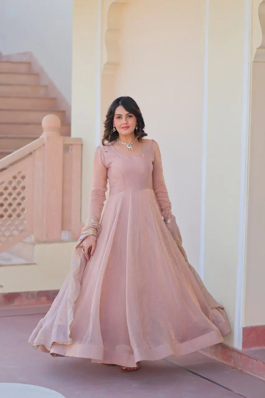 Fendy Chiffon Embroidered Kali Gown with Dupatta – Designer Party & Wedding Wear