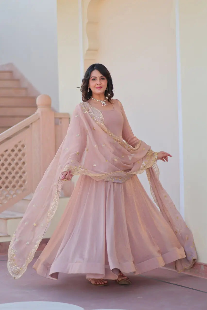 Fendy Chiffon Embroidered Kali Gown with Dupatta – Designer Party & Wedding Wear