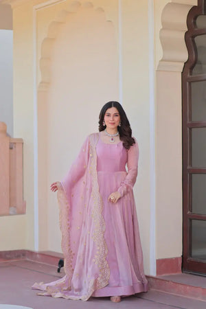 Fendy Chiffon Embroidered Kali Gown with Dupatta – Designer Party & Wedding Wear