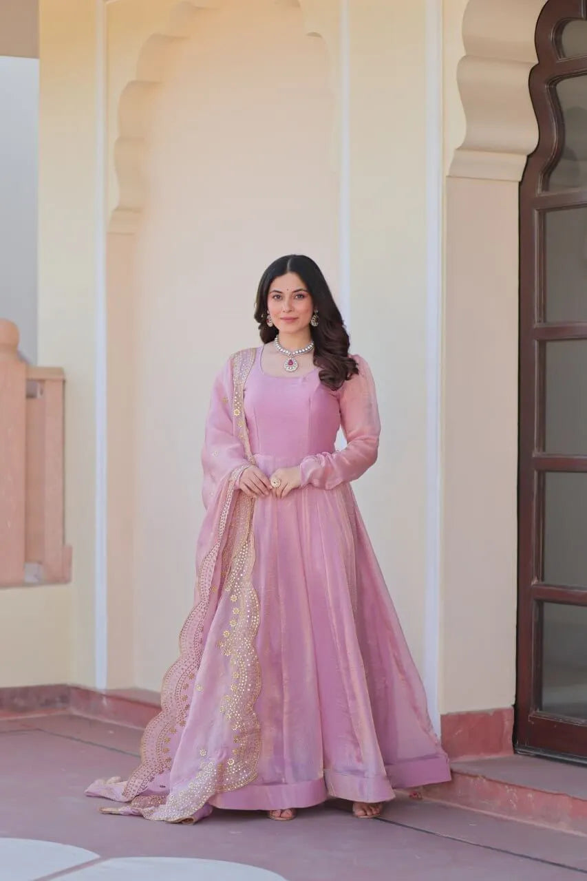 Fendy Chiffon Embroidered Kali Gown with Dupatta – Designer Party & Wedding Wear