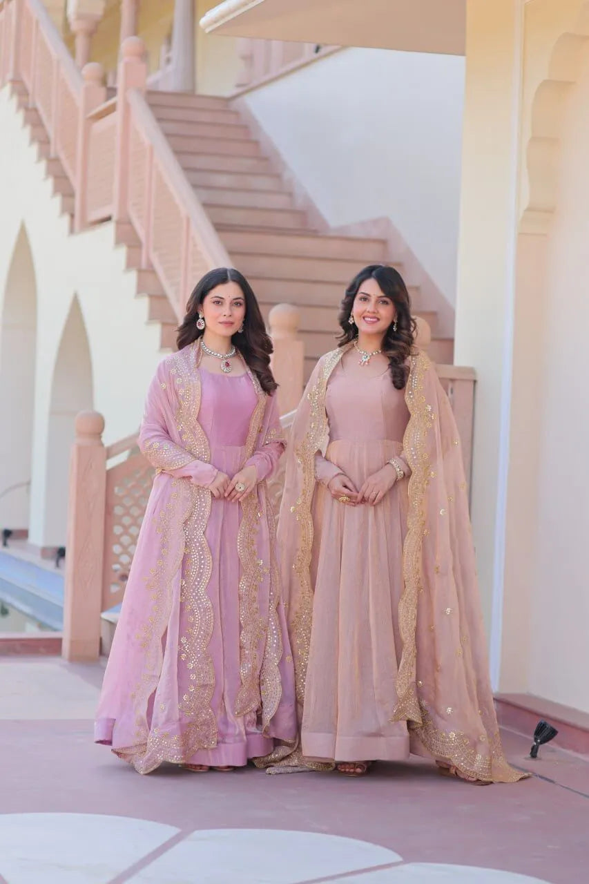 Fendy Chiffon Embroidered Kali Gown with Dupatta – Designer Party & Wedding Wear